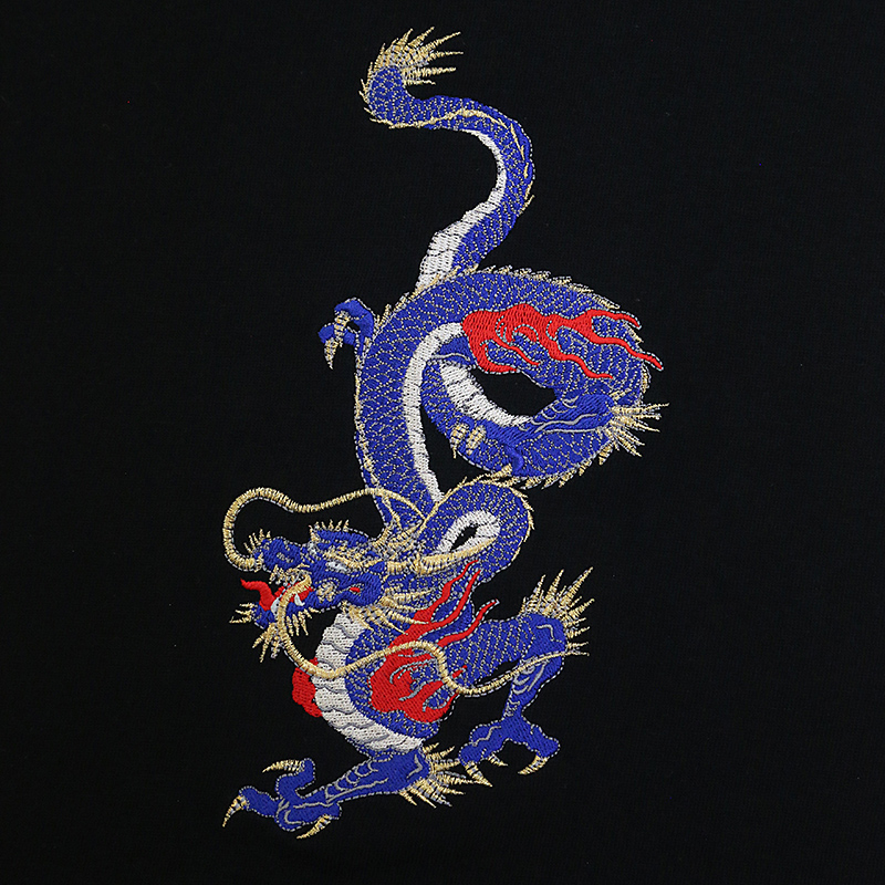 来迎龍(青龍) 刺繍 Tシャツ(ブラック) | 和柄ショップ 雲慶｜伝統と